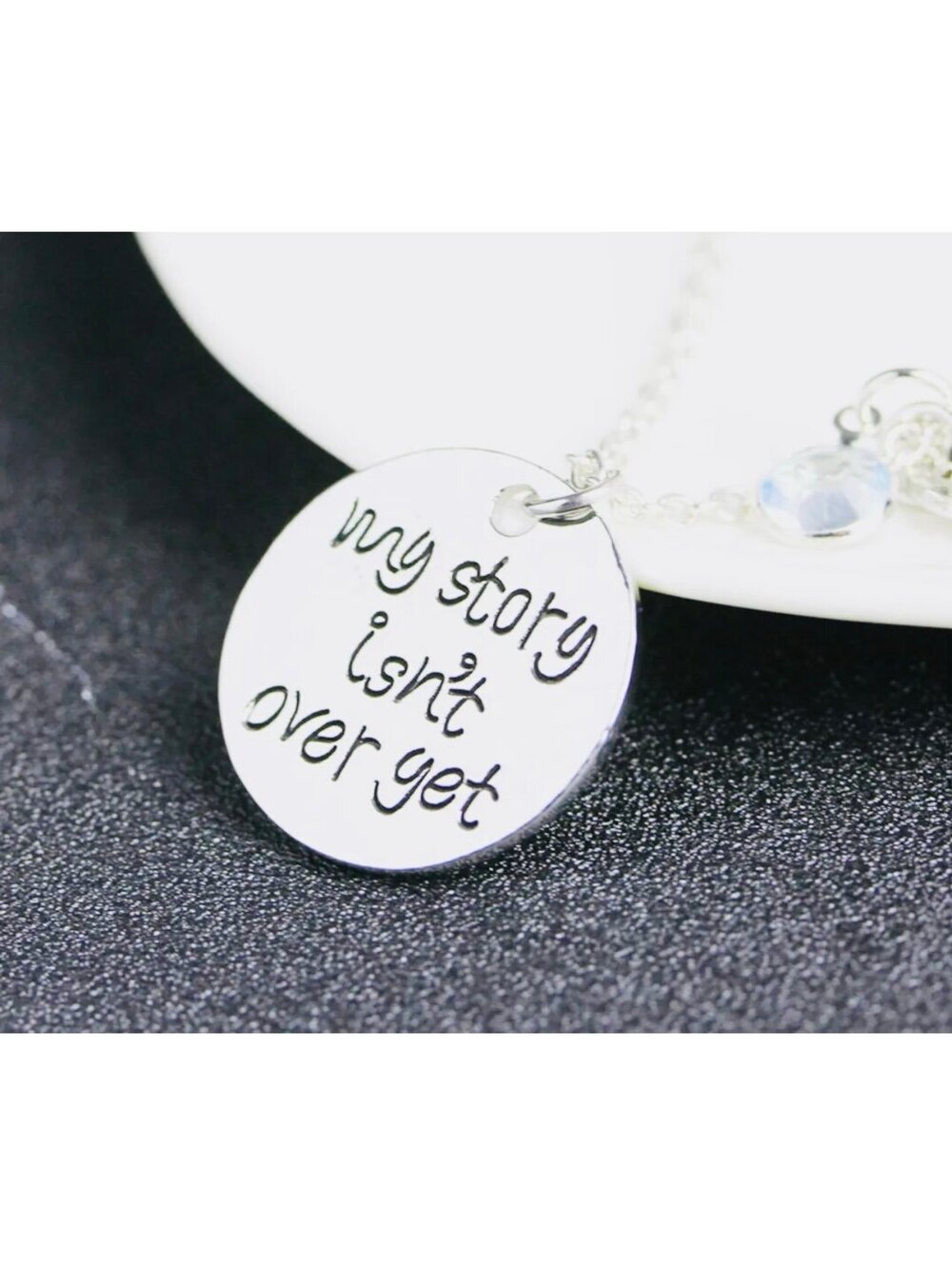 New - Unique -  'My Story Isn't Over Yet' Semicolon Engraved Necklace